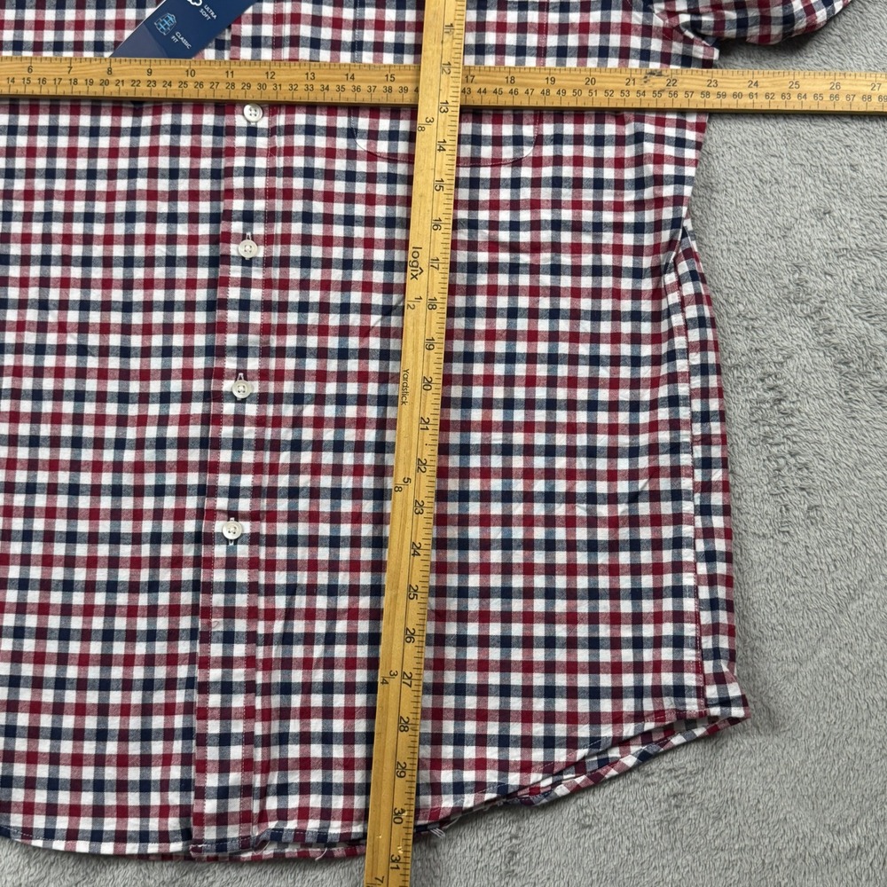 NWT Saddlebred Mens Classic Fit Gingham Button Down Shirt Red White Blue Large - Picture 7 of 9